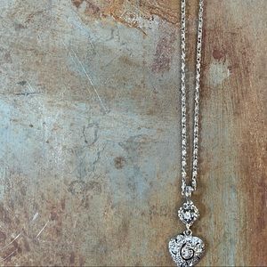 Silvertone Heart Necklace w/Crystals